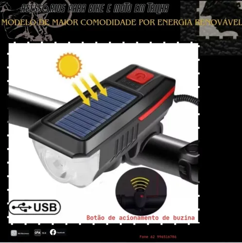 Lanterna de Led Solar para Bike e Moto com Buzina