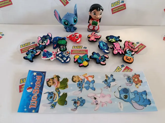 Lilo e Stitch 2 miniaturas + adesivo + mini figuras emborrachadas para papete 