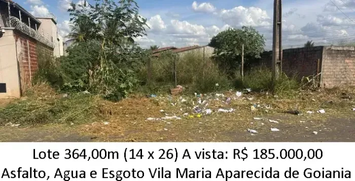 Leia a descrição: Lote 364,00m (Asfalto, Agua e Esgoto) Vila Maria