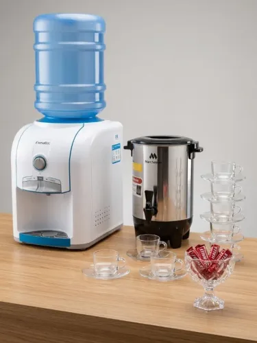 Kit Completo para Recepção / Escritório - Bebedouro Esmaltec + Cafeteira 2L + Xícaras