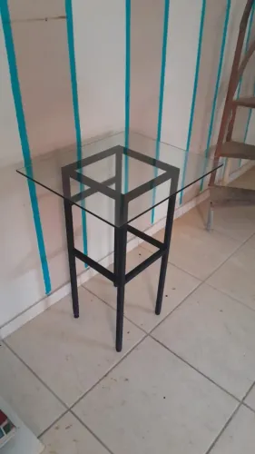 Mesa Canto Lateral Apoio Industrial Ferro Vidro Loft