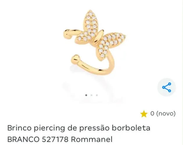 Brinco piercing de pressão borboleta - Rommanel 