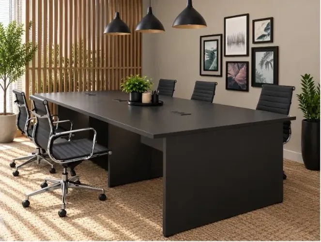 Mesa Corporativa Reunião Office White Asphalt Kiev. Alto Padrão: L360cm x P130cm x A74cm
