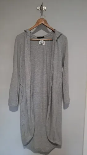 Cardigan Alongado Manga Longa em Tricô Cinza Mescla - PP