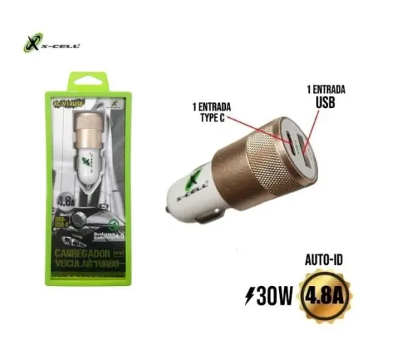 Carregador Veicular Turbo USB + USB Tipo C