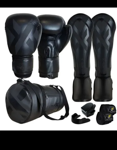 Kit Para Muay Thai Luva+caneleira+bolsa+bandagem+bucal+case