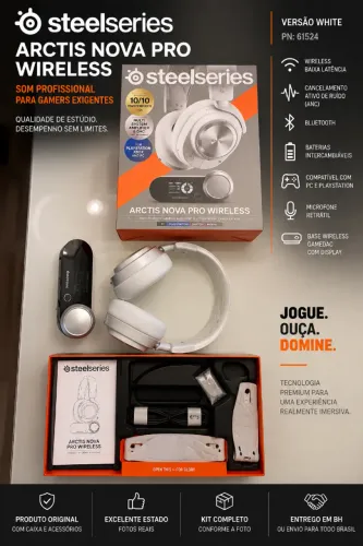 Vendo SteelSeries Arctis Nova Pro Wireless White, modelo PN 61524. Somente 3 meses de uso!