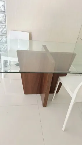 Mesa jantar vidro para 6 cadeiras