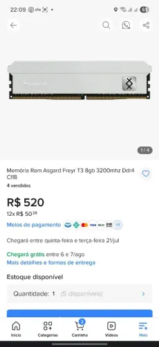 Memoria Ram DDR4 3200Mhz 8Gb ou 2x8gb =16gb