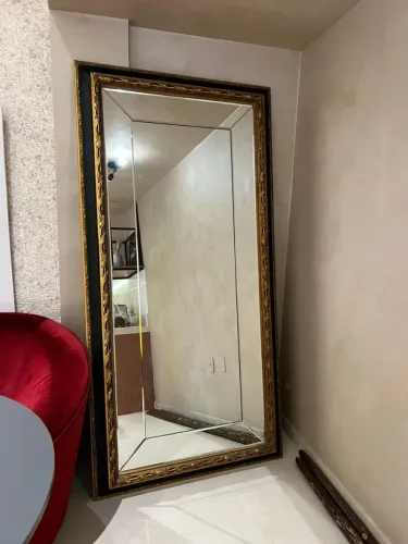 Espelho Prata com Bisotê, moldura em madeira -2.00x 1.00