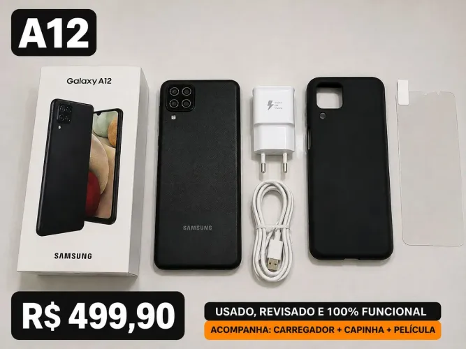 Samsung Galaxy A12 64GB 4GB RAM Usado + Kit Completo