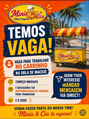 Vaga disponível para trabalhar em carrinho na orla.