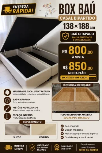 Box baú casal bipartido - Pistões hidráulicos