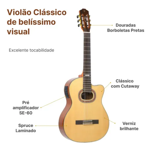 Violão semiprofissional elétrico SONOTEC Strinberg SC30N (cordas em naylon/corpo clássico)