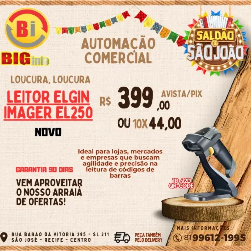 Leitor De Código De Barras Bematech EL250 1D/2D Area Imager USB Com Suporte