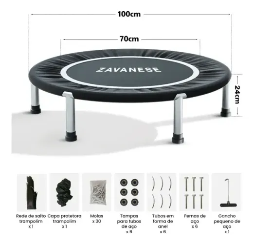 Trampolim Jump Com Capa Saia Diâmetro 1 M 200kg Preto