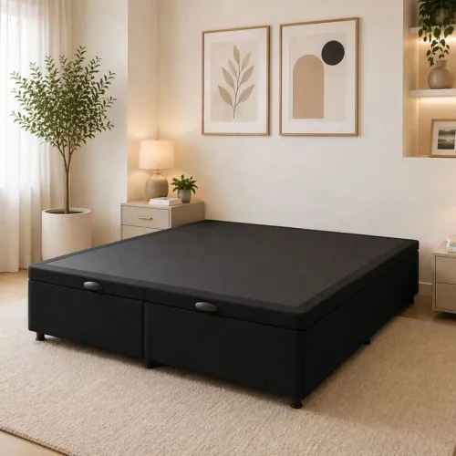 Base Baú 138X188X38 Casal Ultrabox Sommier Roma Baú Corano Preto<br>