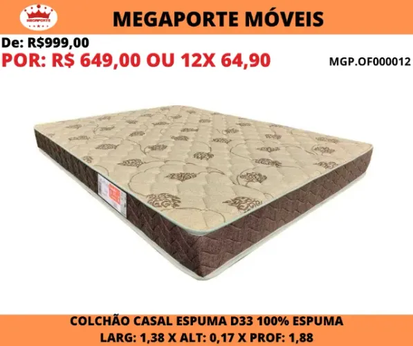 Colchão Casal 100% Espuma D33
