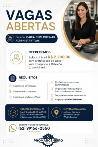 Vaga de emprego: Caixa com rotinas administrativas