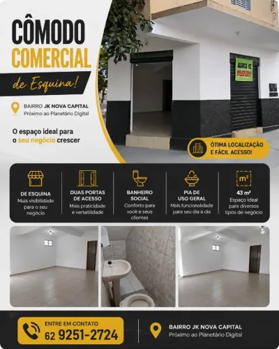 Cômodo comercial de esquina no bairro JK com 43 m²