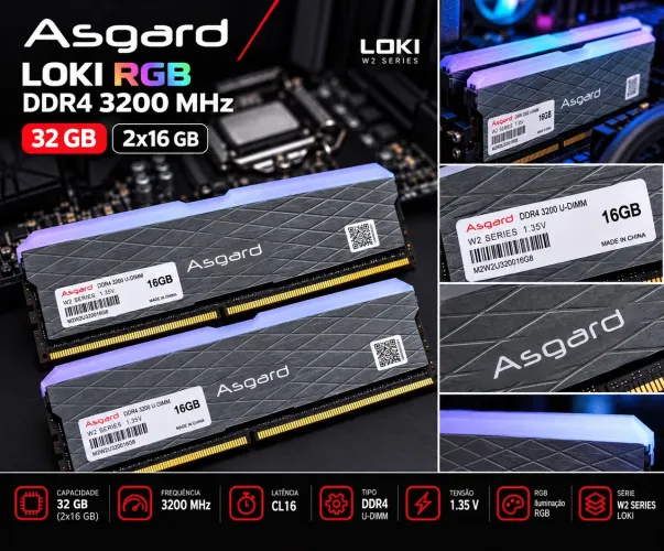 Memória RAM Asgard Loki W2 RGB 32GB (2x16GB) DDR4 3200MHz CL16