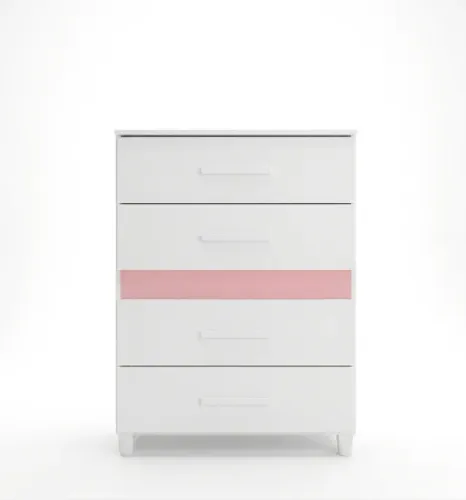 Cômoda 4 Gavetas Branco Rosa Nova 70cm em MDP