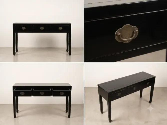Aparador mesa Oriental preto com 3 gavetas