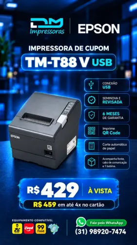 Impressora Térmica de Cupom Epson T88V - 06 meses de Garantia - Instalação Inclusa