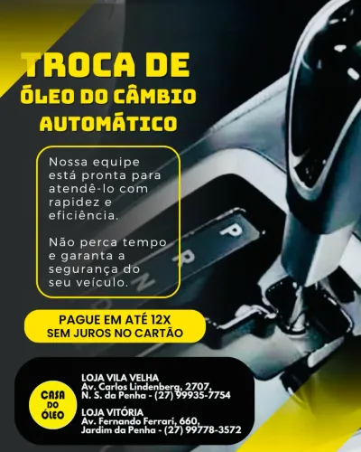 Troca de óleo de câmbio automático em 12x sem juros