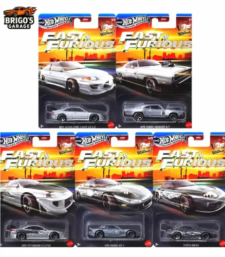 Hot Wheels Fast & Furious Silver Series 25 Anos Set 5 Minis