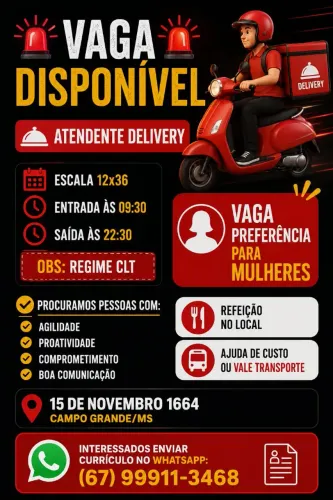 !!! VAGA DISPONÍVEL !!!