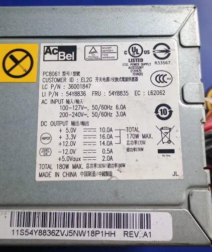 Fonte Mini ATX AcBel Polytech Mod. PC8061 Original Lenovo - 170W