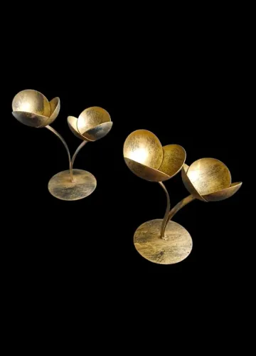 Par de Castiçais Rústicos Flor em Ferro Ouro Velho, velas rechaud