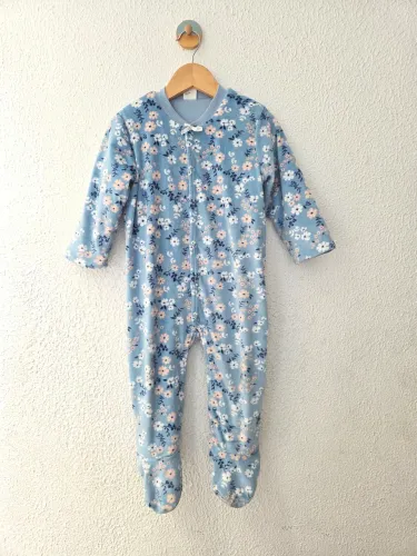 macacão plush teddy boom azul floral 12-18m