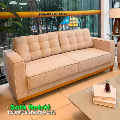 Sofá Estilo Retrô 1,90m - Espuma D45 (Alta Durabilidade)