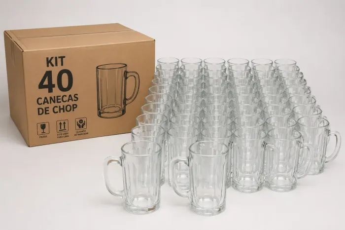 Kit 40 Canecas Chop Vidro 300 mL
