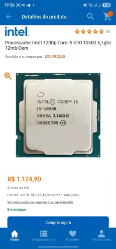 Processador I5 10° geração com vídeo integrado. 