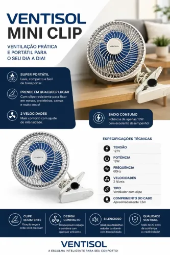 Ventilador Ventisol Mini Clip com Presilha - 2 Velocidades | 127V