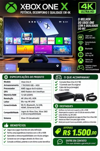 XBOX ONE X + CONTROLE ORIGINAL
