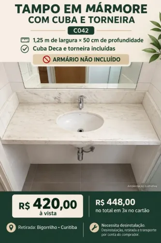 TAMPO EM MÁRMORE COM CUBA E TORNEIRA ? (C042)