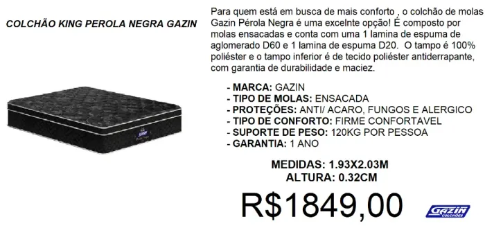 Colchão king perola negra de otima qualidade - temos a pronta entrega