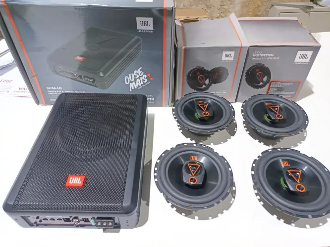 Caixa Amplificada Jbl Slim Sw8a-ms + Kit Alto Falantes 6trm80