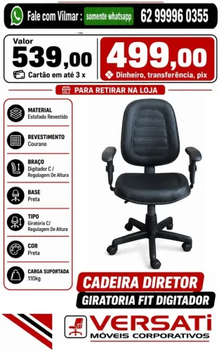 cadeira pra escritorio giratoria diretor fit c/ braço digitador ( produto novo )