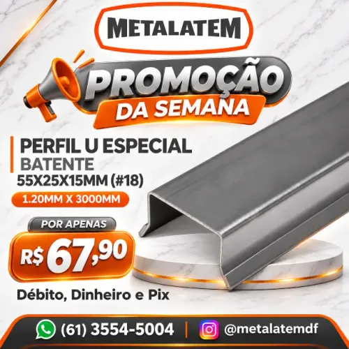 PERFIL U ESPECIAL BATENTE 55X25X15MM (#18) 1,20MMX3000mm