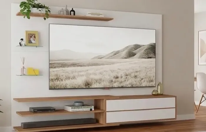 Painel de TV com 1 porta basculante e 5 prateleiras