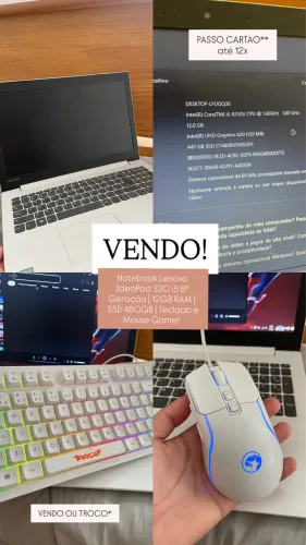 Notebook Lenovo i5 8ª Geração + SSD 480GB + 12GB RAM + Kit Gamer
