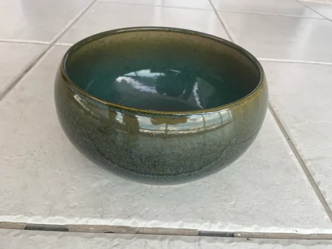 Bacia/cachepô vaso cerâmica TS Brasil Lorance Musgo - 25cm diâmetro x 12cm altura