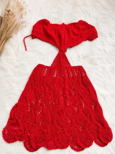 Vestido de Crochê Artesanal Vermelho - Peça Exclusiva