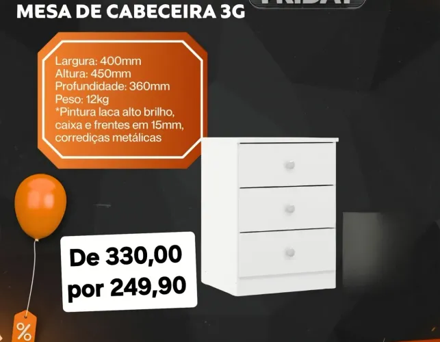 Mesa cabeceira 3 gavetas
