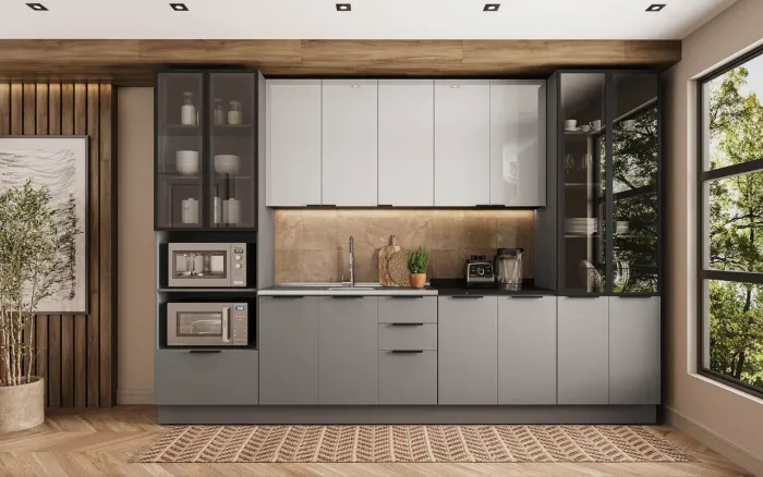 Cozinha Modulada Lumina Telasul - 15 Portas, 4 Gavetas e Vidro - Entrega Imediata